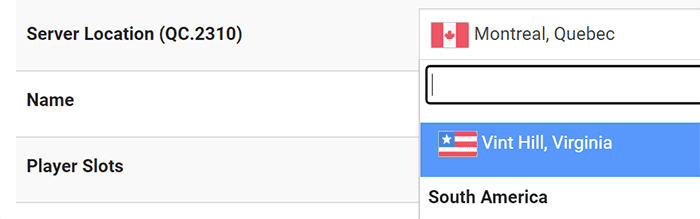 Server Transfer Region Dropdown