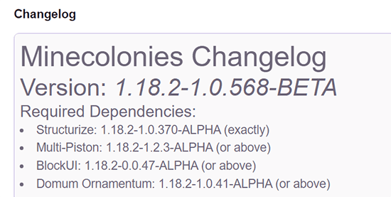 MineColonies Changelog