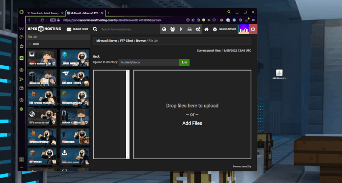 Clicking and dragging the mod into the server files