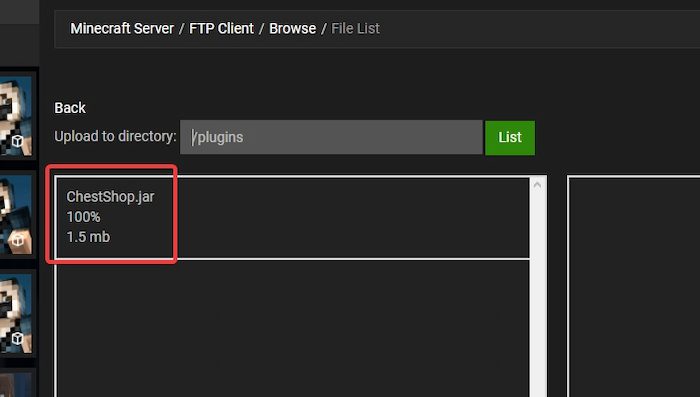 A finished upload in FTP File Access