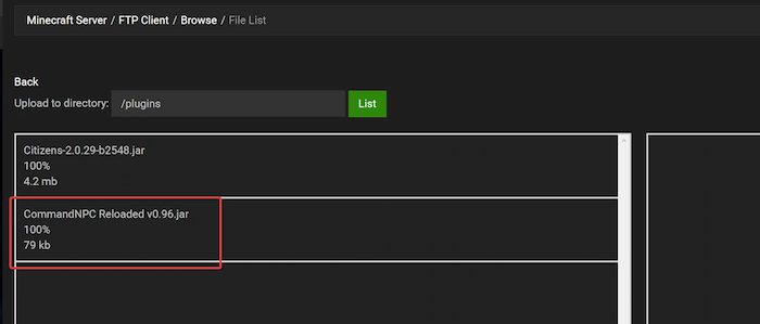 A completed upload in FTP File Access