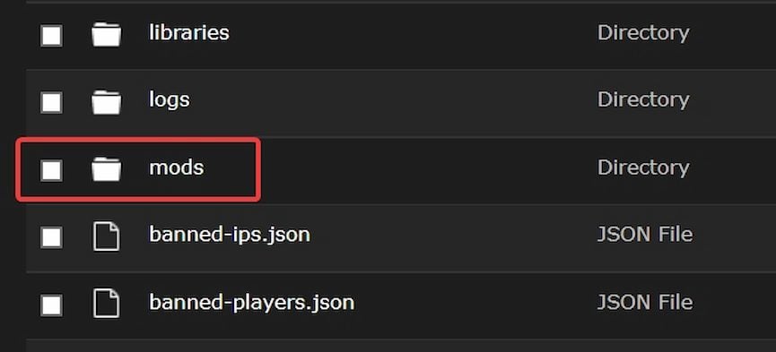 The mods folder in FTP File Access