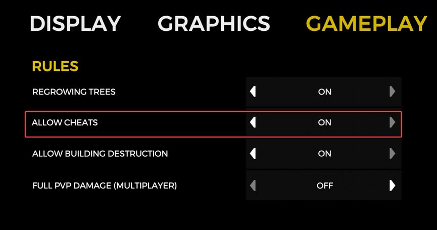 Enabling the debug console from the game's settings menu