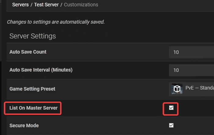 The master server list option