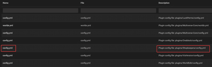 How the config file looks in the panel