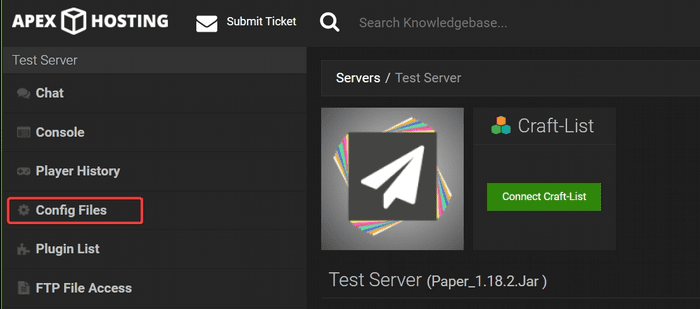 The config tab in the control panel
