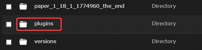 The plugin folder in the server panel