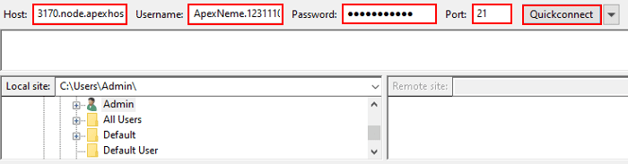 FileZilla FTP Login