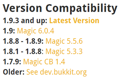 Magic Plugin Versions