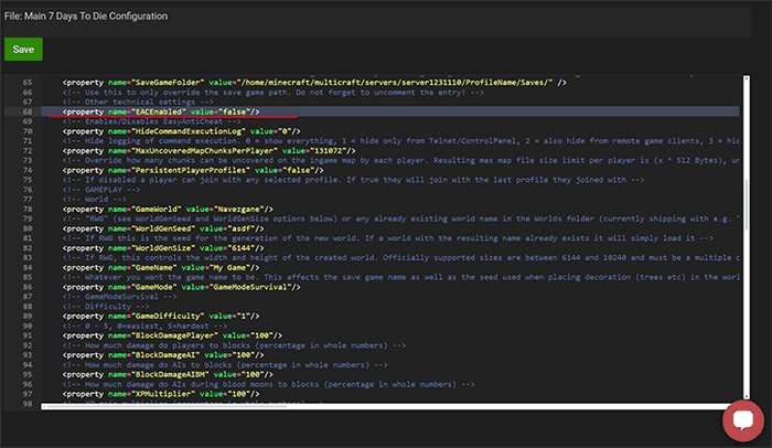 line on the ini file for EACE