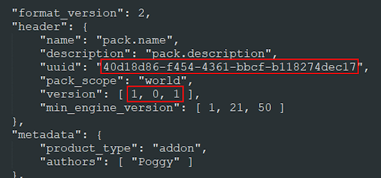 Bedrock behavior addon UUID version