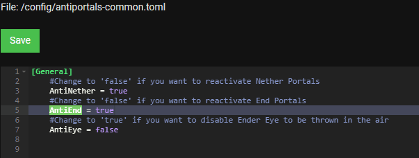 Minecraft AntiPortals Mod Config