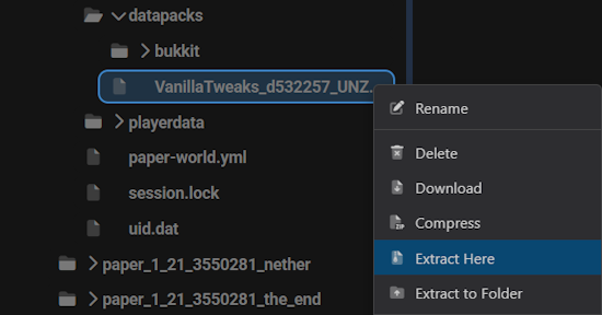 Apex Hosting Unzip Datapacks