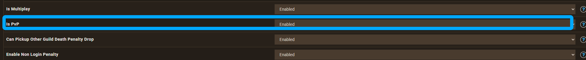 Is PvP field highlighted in the Palworld Game Settings editor on the Apex panel