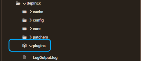 Carpeta plugins de BepInEx destacada en el árbol de archivos FTP de Apex