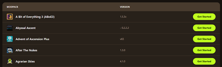 Apex Hosting Modpack List